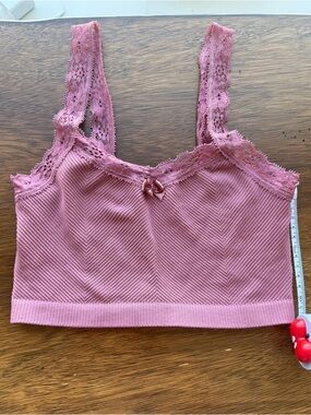 Out From Under Pink Purple Ribbed Lace-Trim Bralette Size XS/S